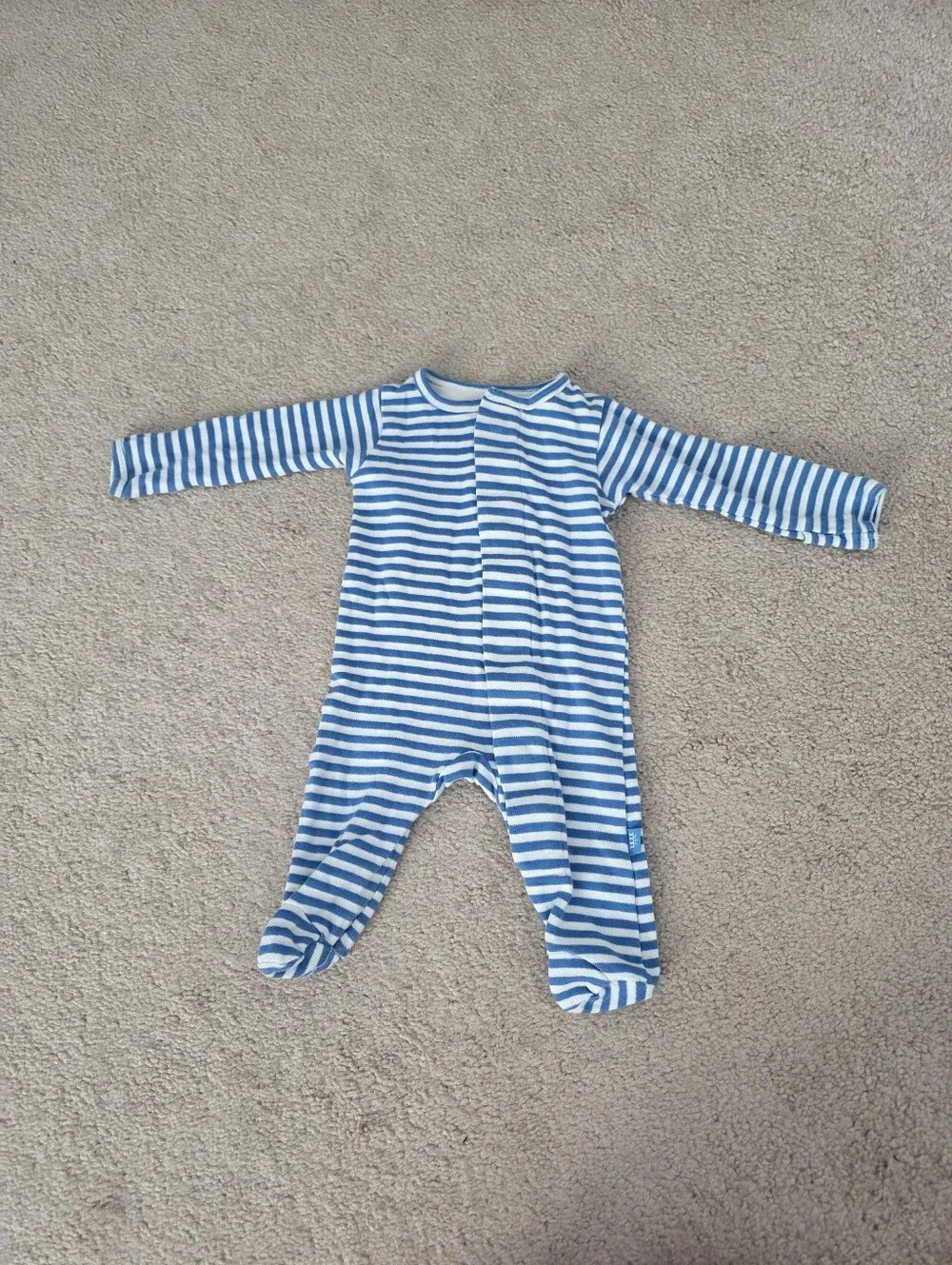 Baby Boy 0-3m Magnetic Blue And White Striped Footed Pajamas/sleeper